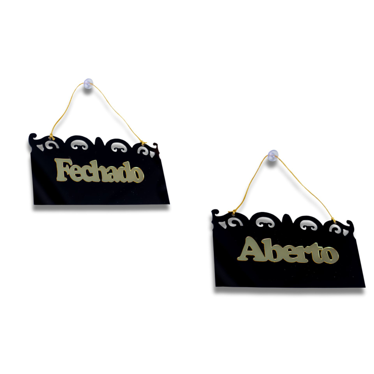 Placa de Sinalização em Acrílico Aberto/Fechado - Preto com Dourado 1