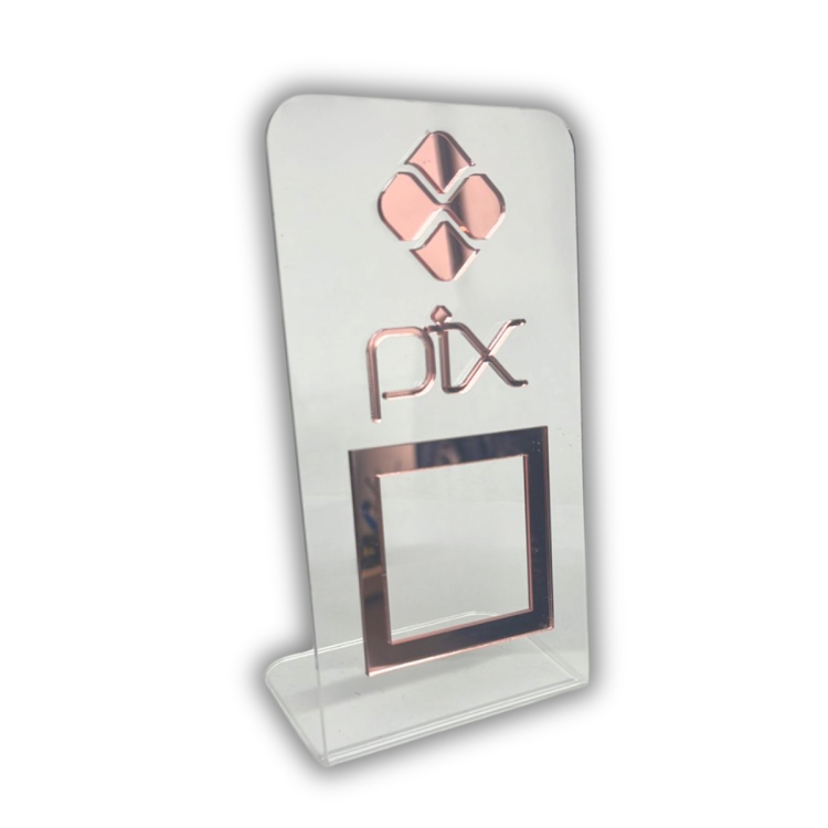 Expositor QR CODE PIX - Cristal com Rosa