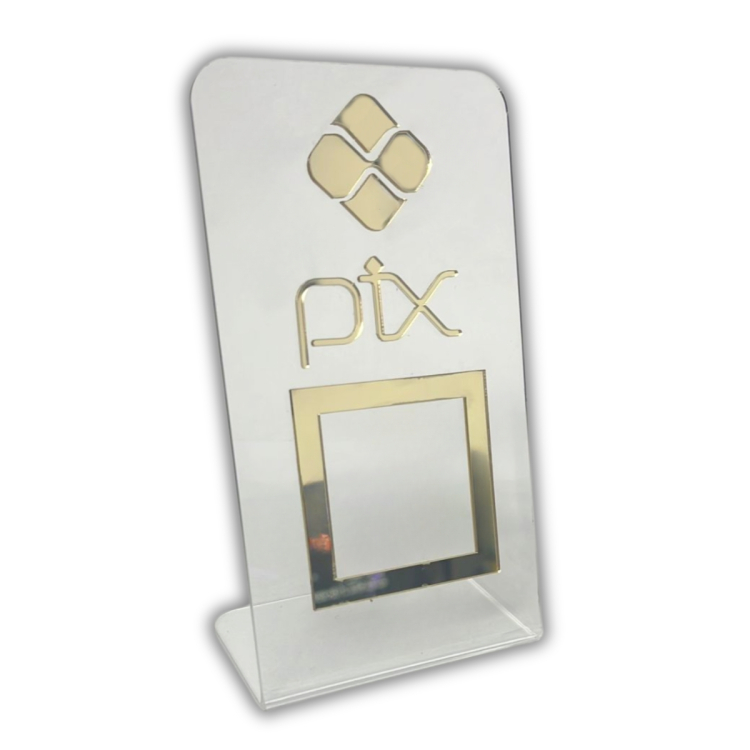 Expositor QR CODE PIX - Cristal com Dourado