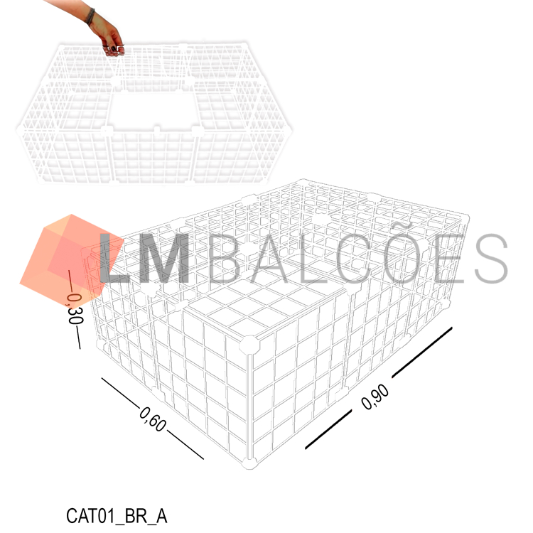 Cercadinho Aramado Branco com Teto Para Pet - 0,90 x 0,30 x 0,60m