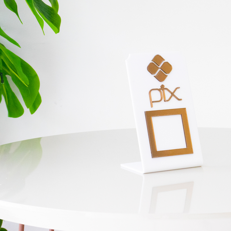 Expositor QR CODE PIX - Branco com Bronze