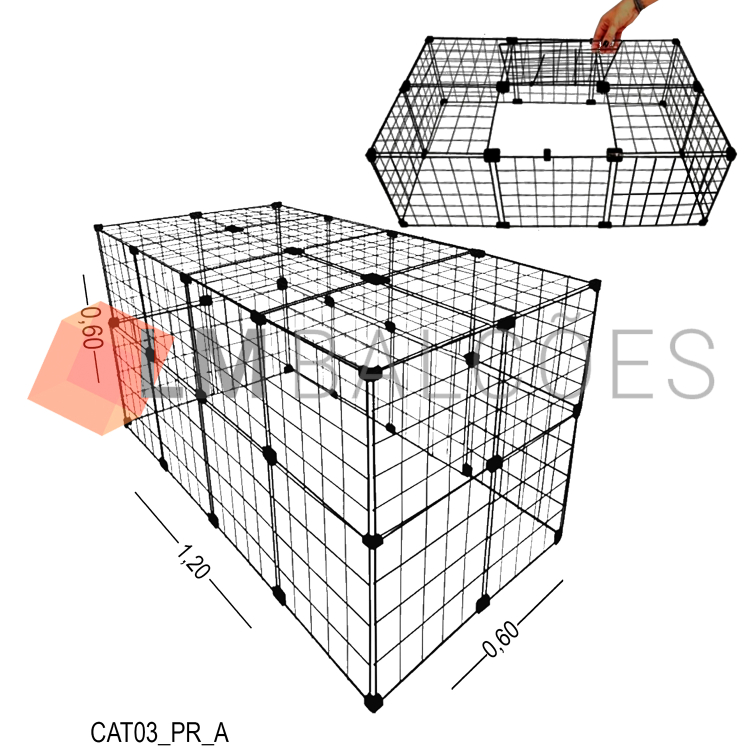 Cercadinho Aramado Preto com Teto Para Pet - 1,20 X 0,60 X 0,60m