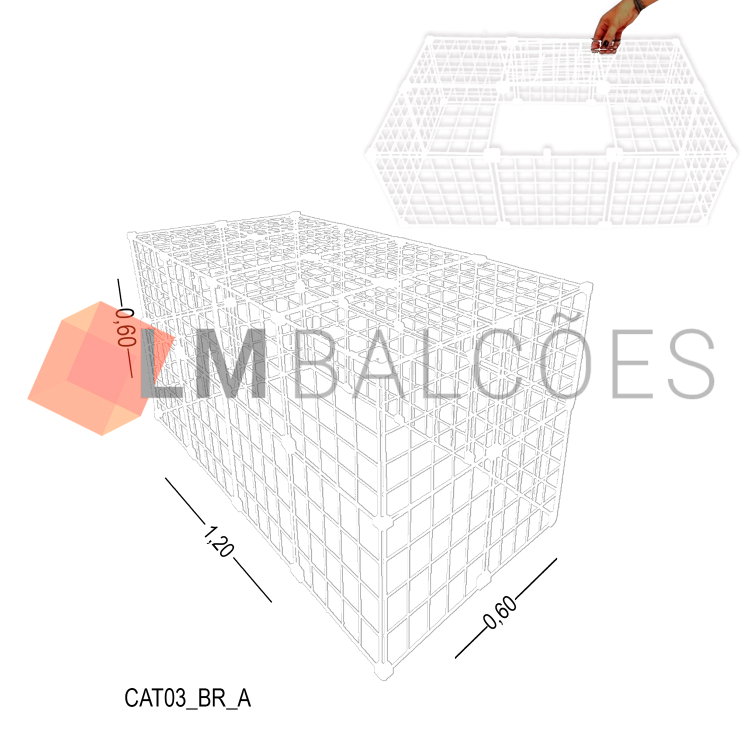 Cercadinho Aramado Branco com Teto Para Pet - 1,20 X 0,60 X 0,60m