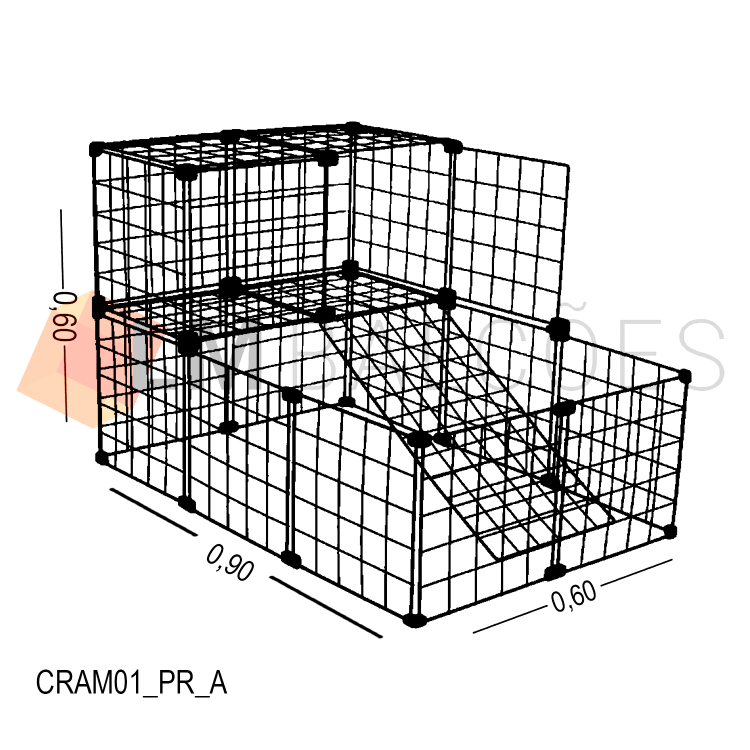 Cercadinho Aramado Preto com Teto e Rampa Para Pet - 0,90 x 0,60 x 0,60m 1