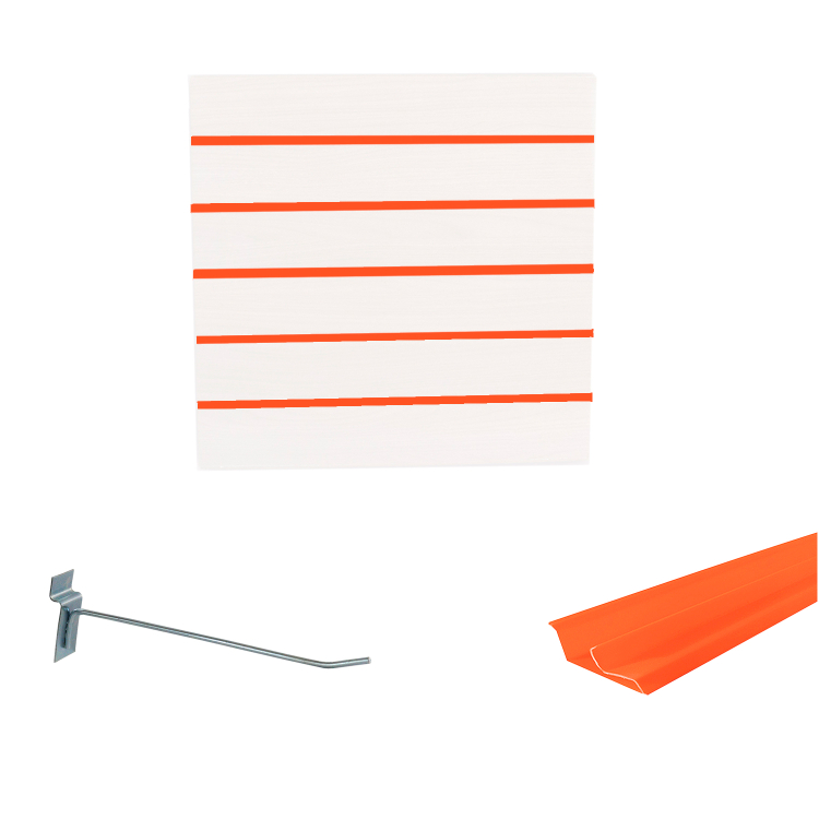 Painel Canaletado em Mdf 0,61 x 0,61m Branco com Perfil Pvc Laranja e 10 Ganchos de 20cm Zincado 1