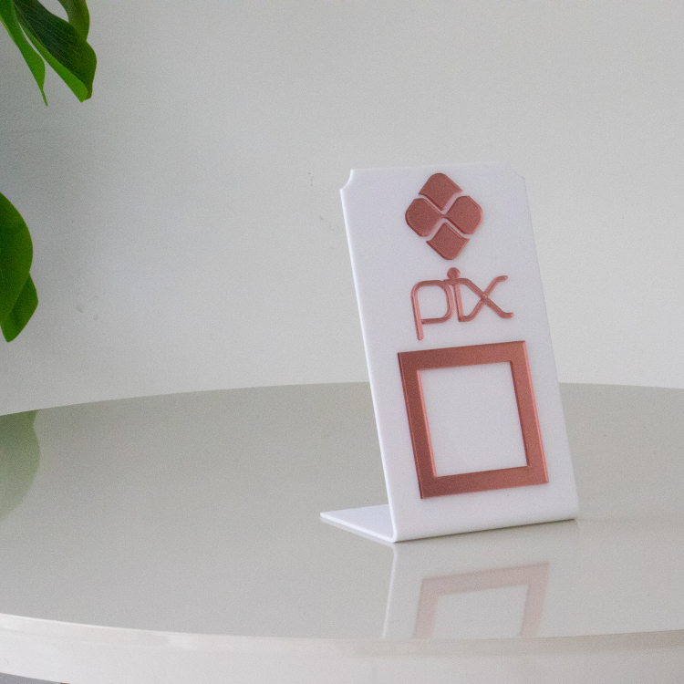 Expositor QR CODE PIX - Branco com Rosa