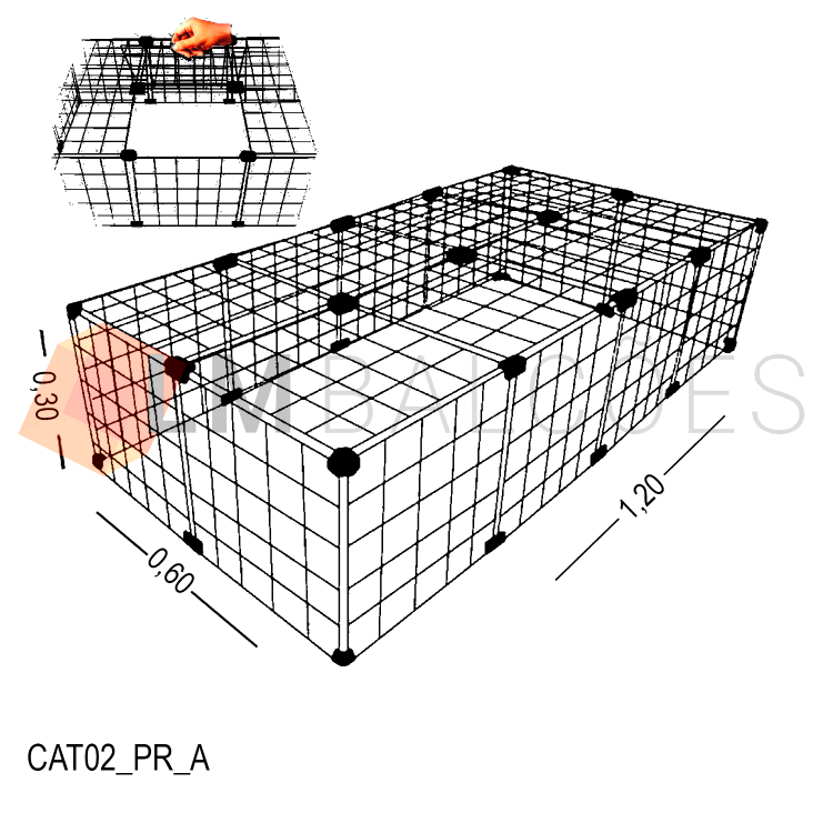Cercadinho Para Pet Tela Aramada com teto 1,20 X 0,30 X 0,60 1