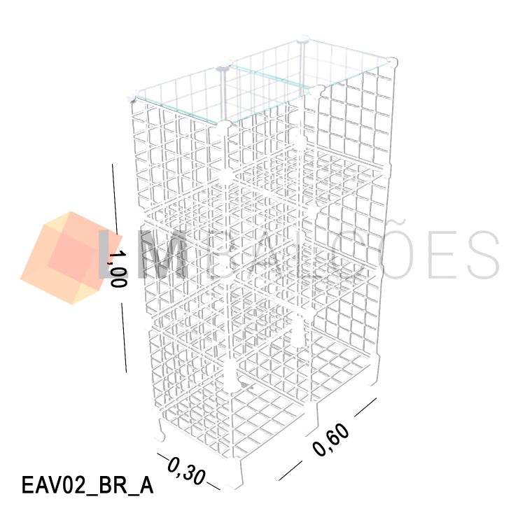 Balcão Aramado Com Tampo de vidro - 0,60 x 1,00 x 0,30 Branco 1