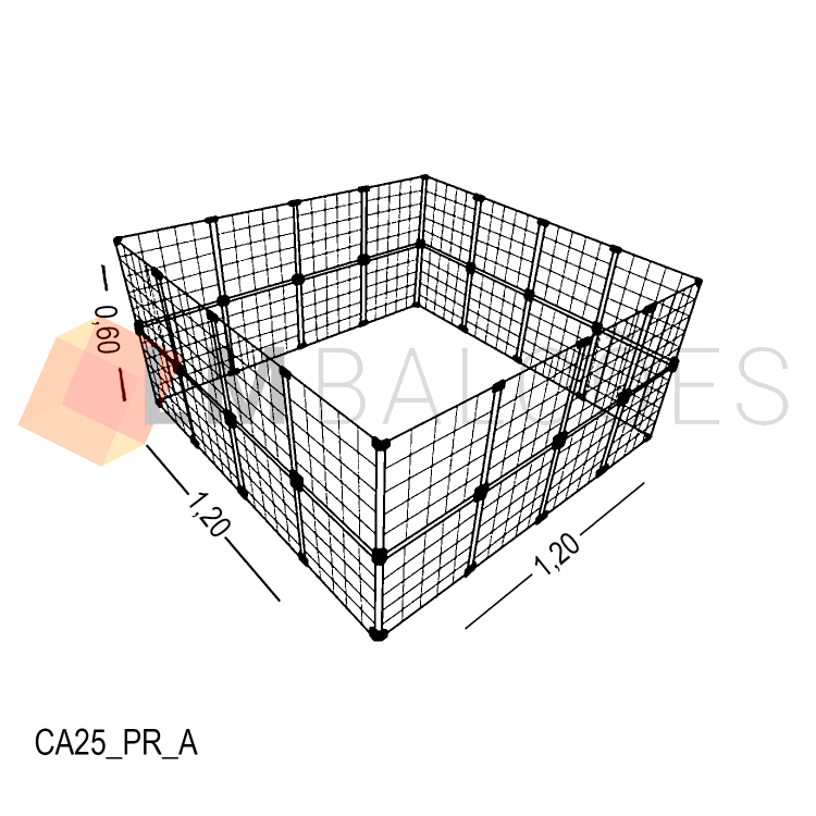 Cercadinho Aramado Preto Para Pet - 1,20 X 0,60 X 1,20m 1