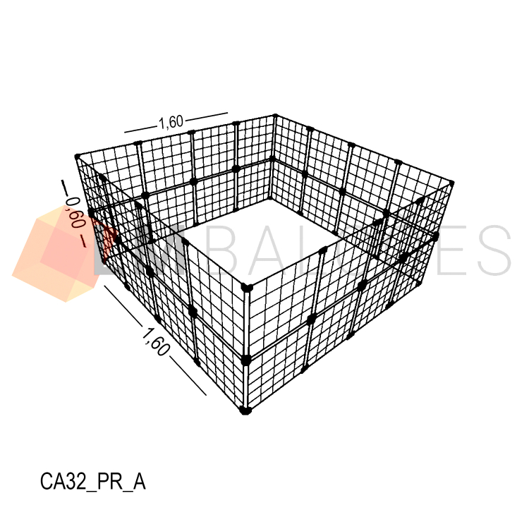 Cercadinho Aramado Preto Para Pet - 1,60 X 0,60 X 1,60m