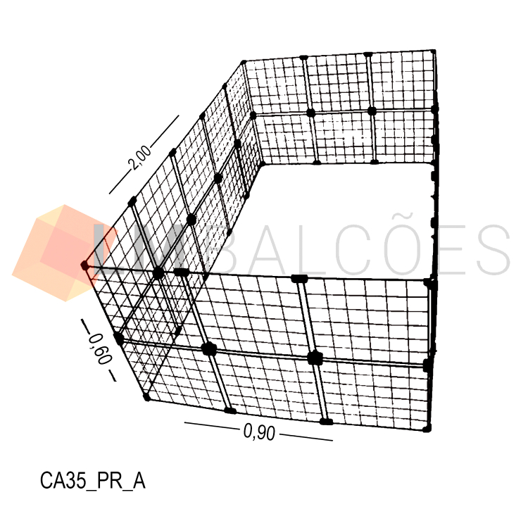 Cercadinho Aramado Preto Para Pet - 2,00 x 0,60 x 0,90m