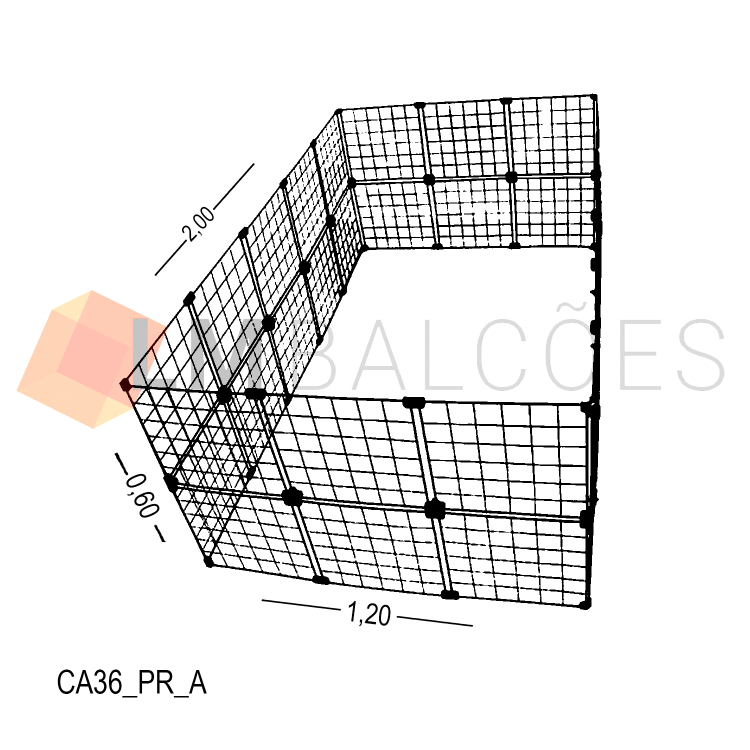 Cercadinho Aramado Preto Para Pet - 2,00 x 0,60 x 1,20m
