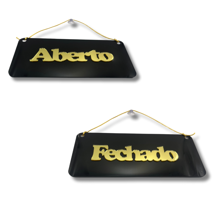 Aberto/Fechado em Acrílico - Preto com Dourado 1
