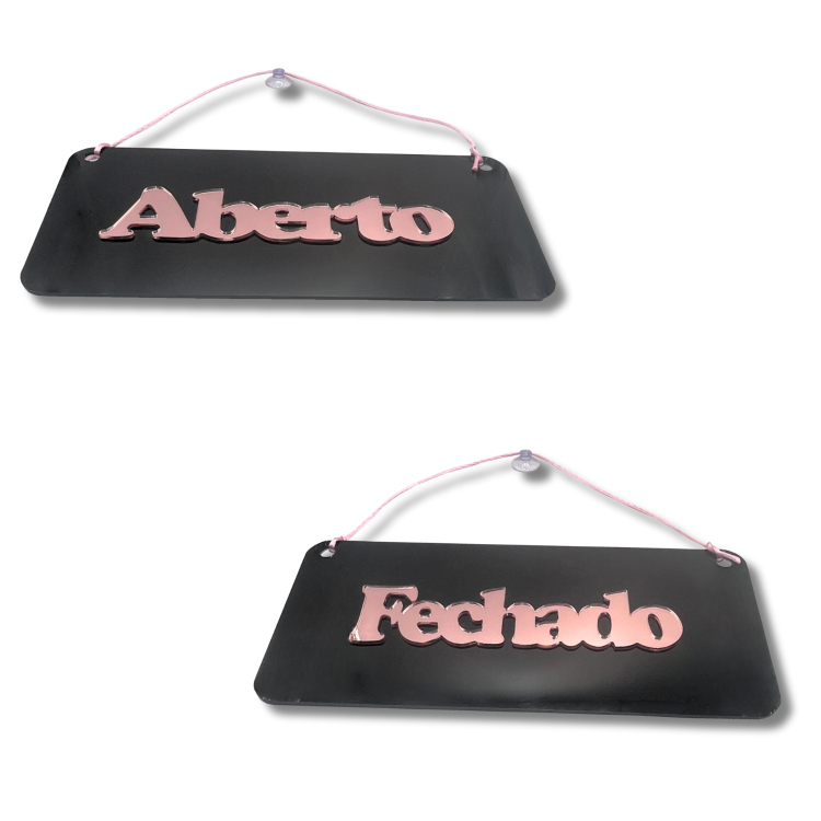 Aberto/Fechado em Acrílico - Preto com Rose 5