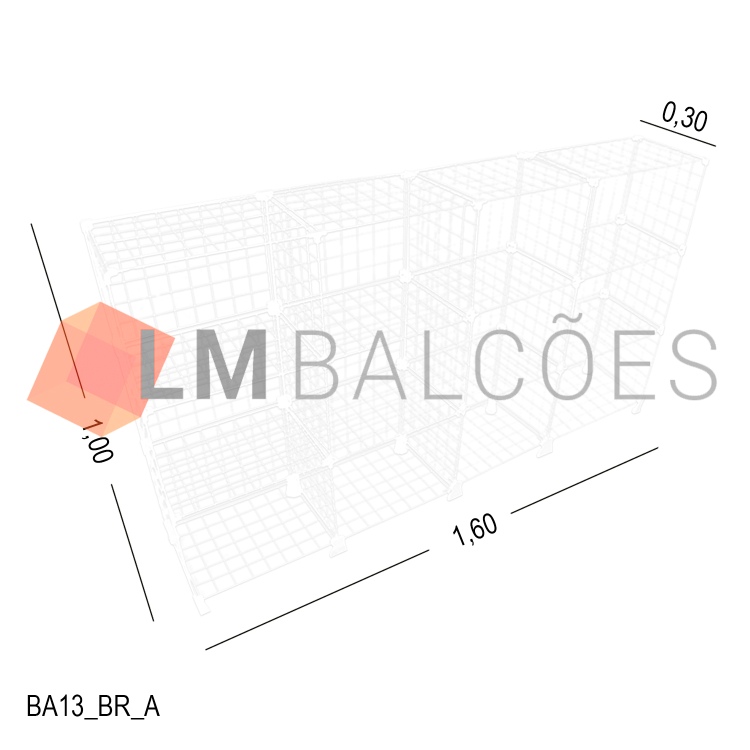 Balcão Aramado Branco MOD 40 - 1,60 x 1,00 x 0,30m 1