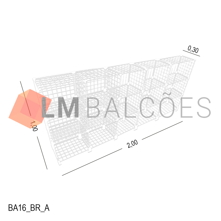 Balcão Aramado Branco MOD 40 - 2,00 x 1,00 x 0,30m 1