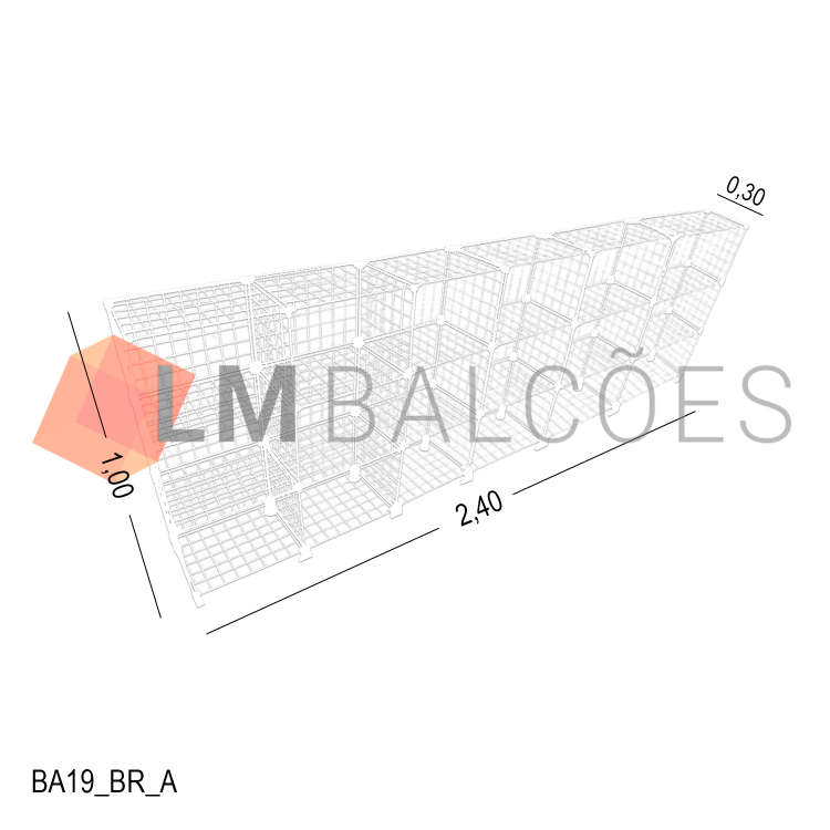 Balcão Aramado Branco MOD 40 - 2,40 x 1,00 x 0,30m 1