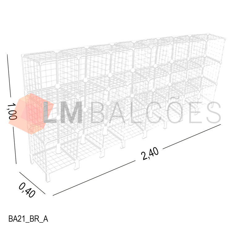Balcão Aramado Branco - 2,40 x 1,00 x 0,40m 1