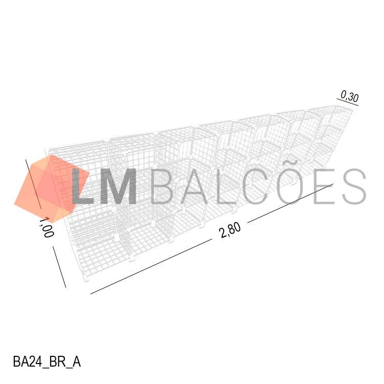 Balcão Aramado Branco MOD 40 - 2,80 x 1,00 x 0,30m 1