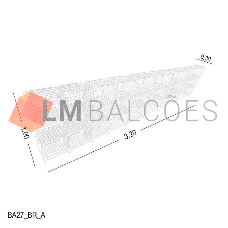 Balcão Aramado Branco MOD 40 - 3,20 x 1,00 x 0,30m 1