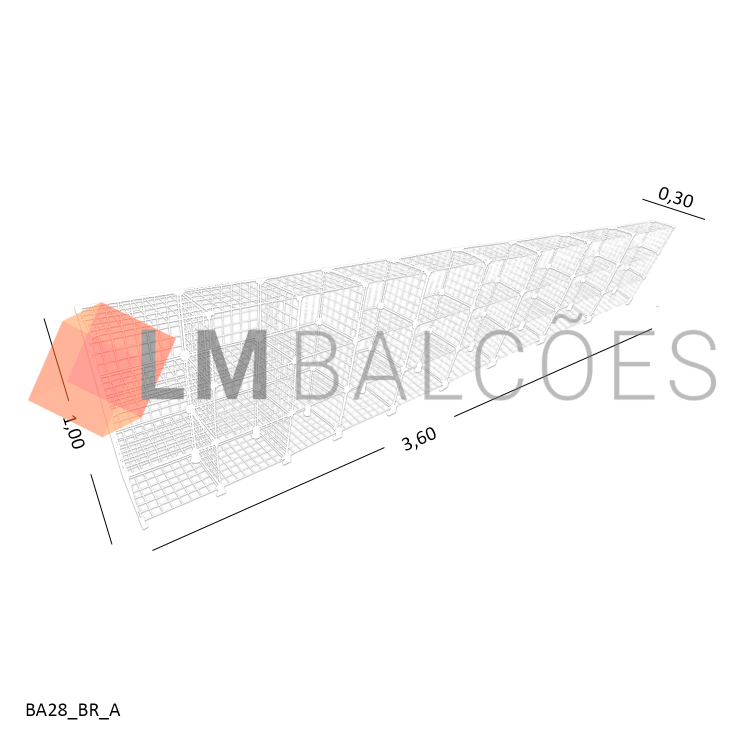 Balcão Aramado Branco MOD 40 - 3,60 x 1,00 x 0,30m 1