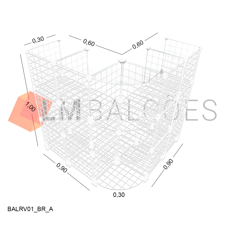 Balcão em L Aramado Branco com Tampo de Vidro - 0,90 X 0,90 X 1,00 X 0,30m 1