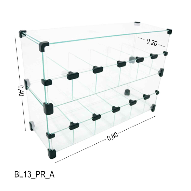 Baleiro Expositor Preto de Vidro - 0,60 x 0,40 x 0,20m