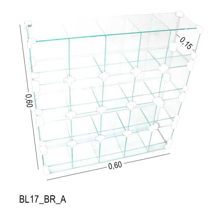 Baleiro De Vidro Expositor -0,60 x 0,60 x 0,15 (C/ Conectivos Brancos) 1