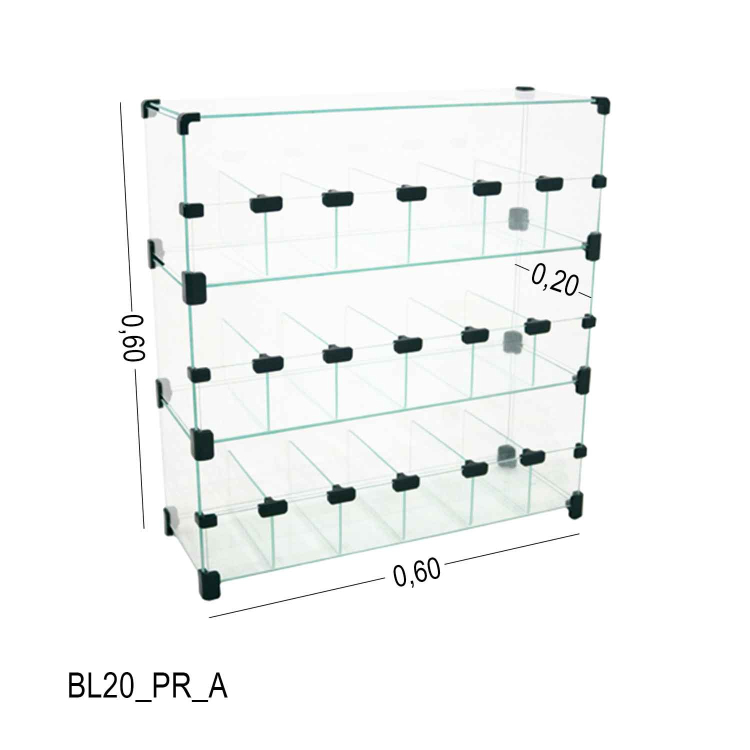 Baleiro Expositor Preto de Vidro - 0,60 x 0,60 x 0,20m 2