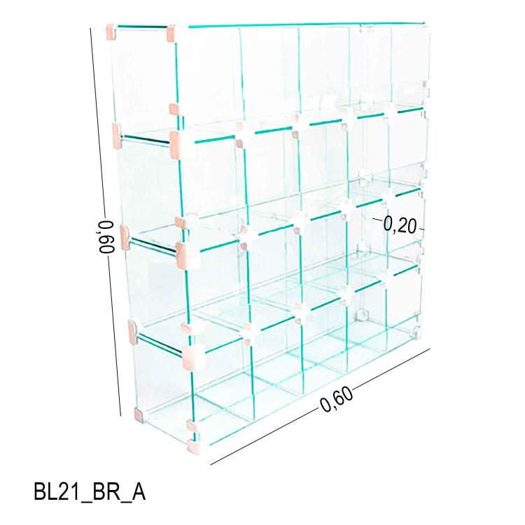 Baleiro De Vidro Expositor 0,60 x 0,60 x 0,20 Conectivos Brancos 1