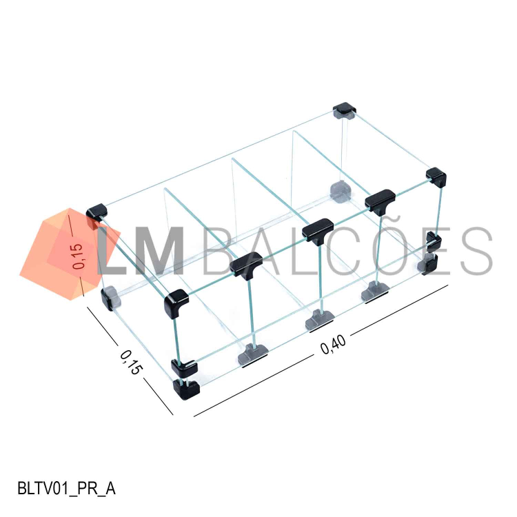 Baleiro De Vidro -  0,40 x 0,15 x 0,15m  C/ TV 1