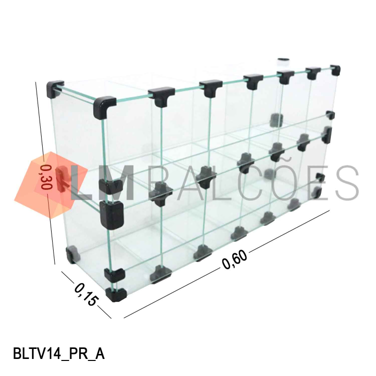 Baleiro Expositor Preto de Vidro 0,60 x 0,30 x 0,15m 1