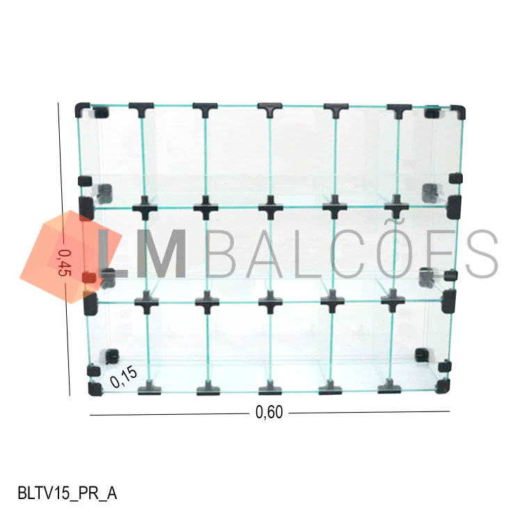 Baleiro Expositor Preto de Vidro 0,60 x 0,45 x 0,15m 1