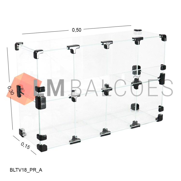 Baleiro Expositor Preto de Vidro com 8 NICHOS - 0,50 x 0,30 x 0,15m 1