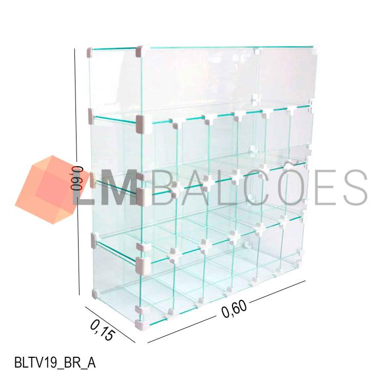 Baleiro De Vidro Display   0,60 x 0,60 x 0,15 (C/ Conectivos Brancos) 1