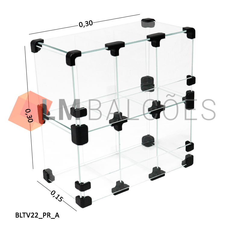 Baleiro Expositor Preto de Vidro 0,30 x 0,30 x 0,15m 1