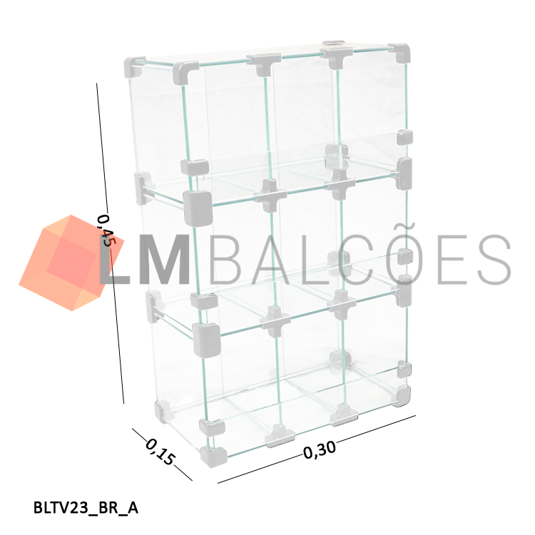 Baleiro Expositor Branco de Vidro 0,30 x 0,45 x 0,15m