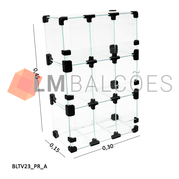 Baleiro Expositor Preto de Vidro 0,30 x 0,45 x 0,15m 1