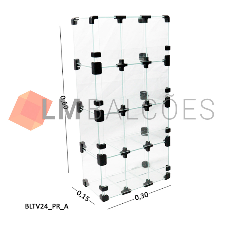 Baleiro Expositor Preto de Vidro 0,30 x 0,60 x 0,15m 1