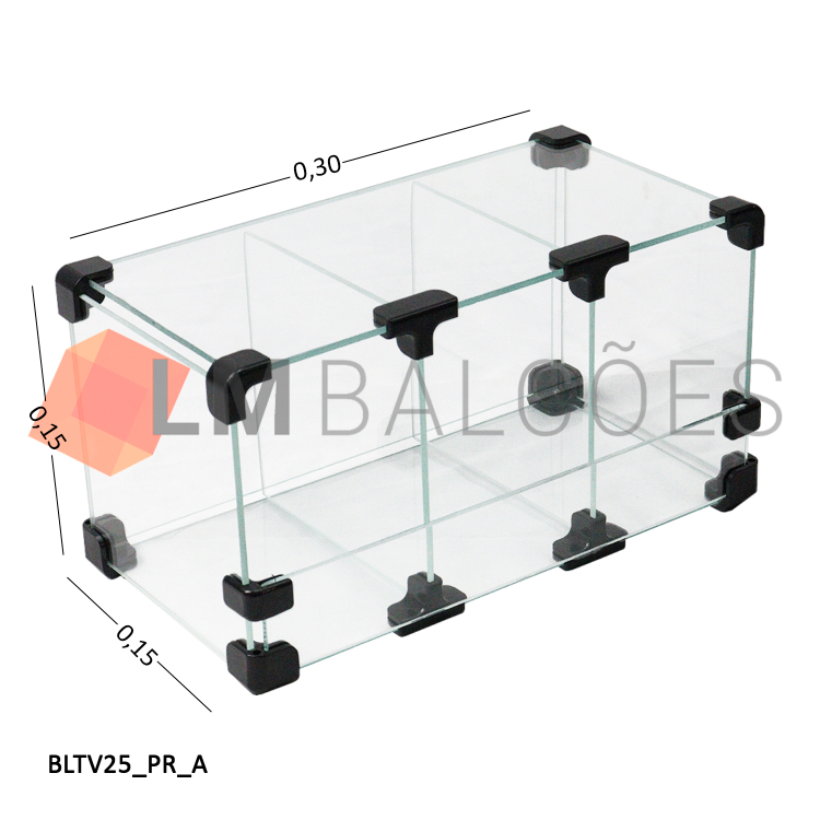 Baleiro Expositor Preto de Vidro 0,30 x 0,15 x 0,15m 1
