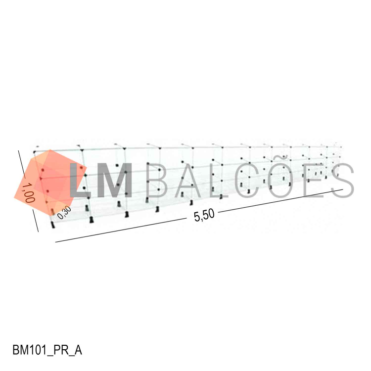 Balcão de Vidro Temperado 4MM MÓD.50  - 5,50 x 1,00 x 0,30m 1