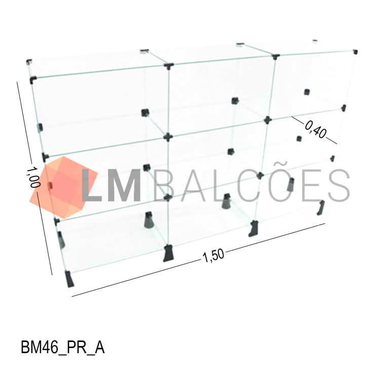 Balcão de Vidro Temperado 4MM MÓD.50  - 1,50 x 1,00 x 0,40m 1