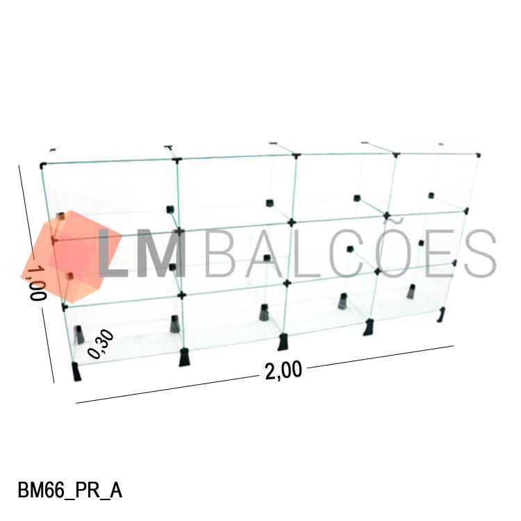 Balcão de Vidro Temperado 4MM MÓD.50  - 2,00 x 1,00 x 0,30m 1