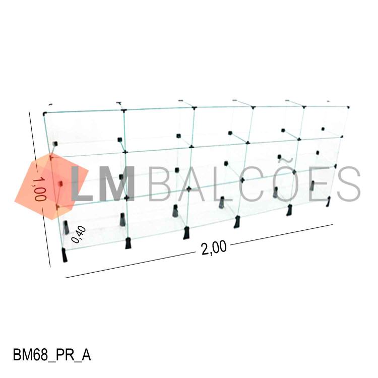 Balcão de Vidro Temperado 4MM MÓD.40  - 2,00 x 1,00 x 0,40m 1