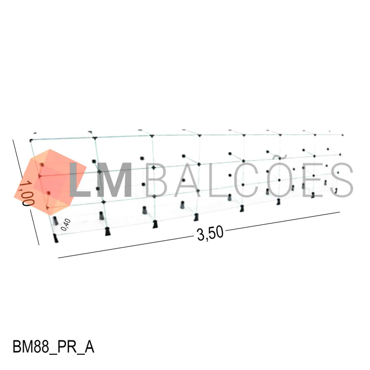 Balcão de Vidro Temperado 4MM MÓD.50  - 3,50 x 1,00 x 0,40m 1