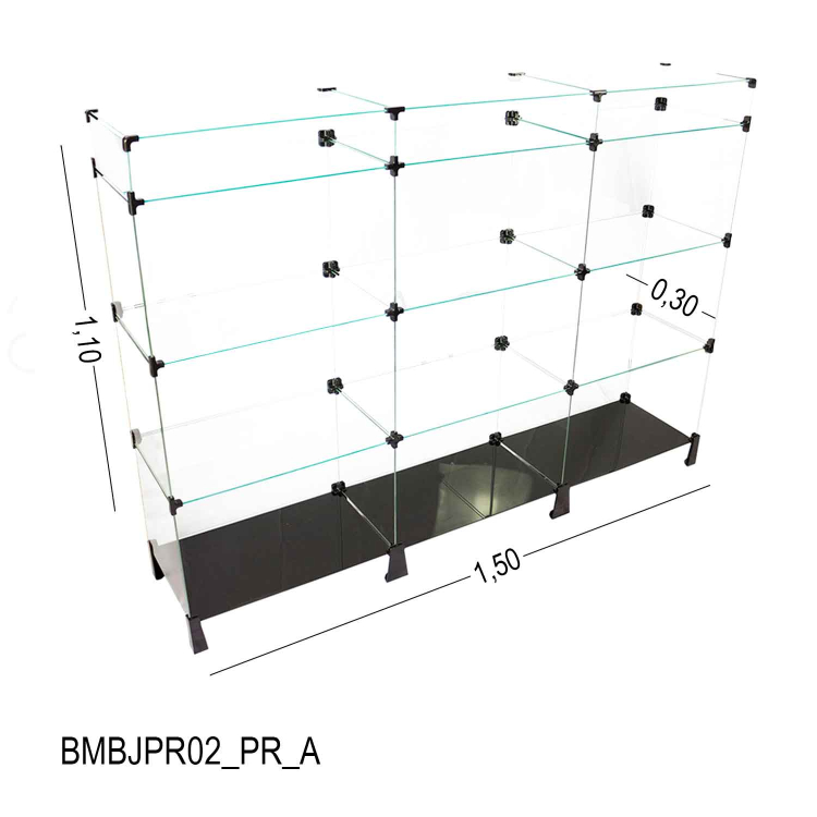 Balcão  de Vidro Com Base Preta - 1,50 X 1,10 X 0,30 M 1