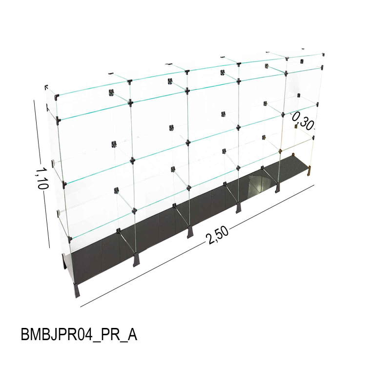 Balcão de Vidro  Com Base Preta - 2,50 X 1,10 X 0,30 M 1