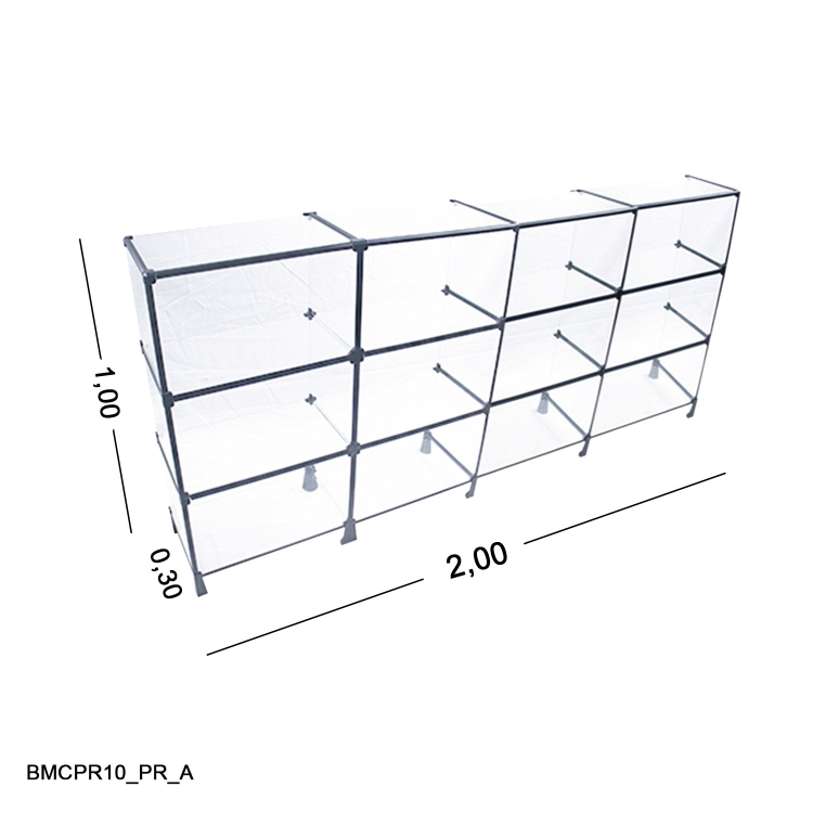Balcão de vidro C/ Veda pó - 2,00 X 1,00 X 0,30 1