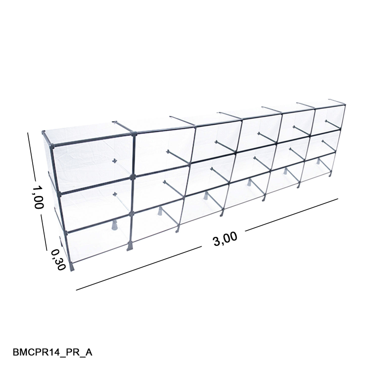 Balcão de vidro C/ Veda pó - 3,00 X 1,00 X 0,30 1