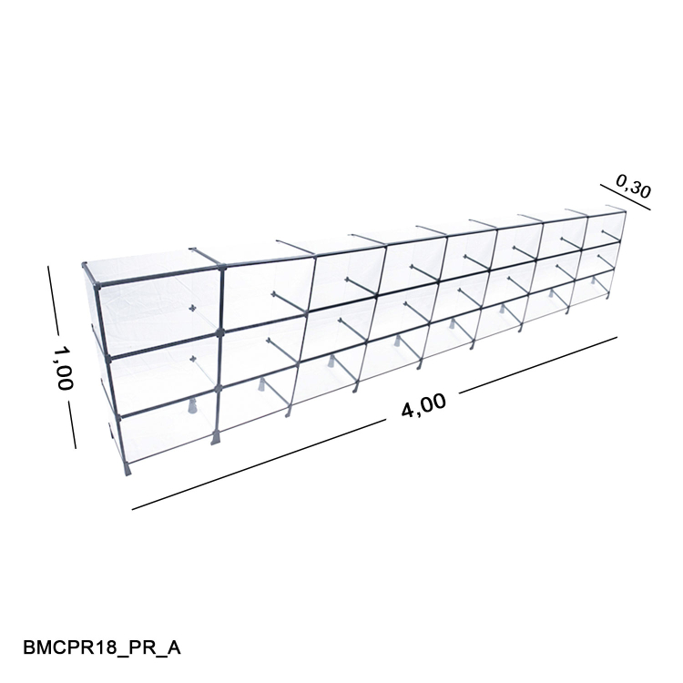 Balcão de Vidro Canaletado 4,00 x 1,00 x 0,30 1